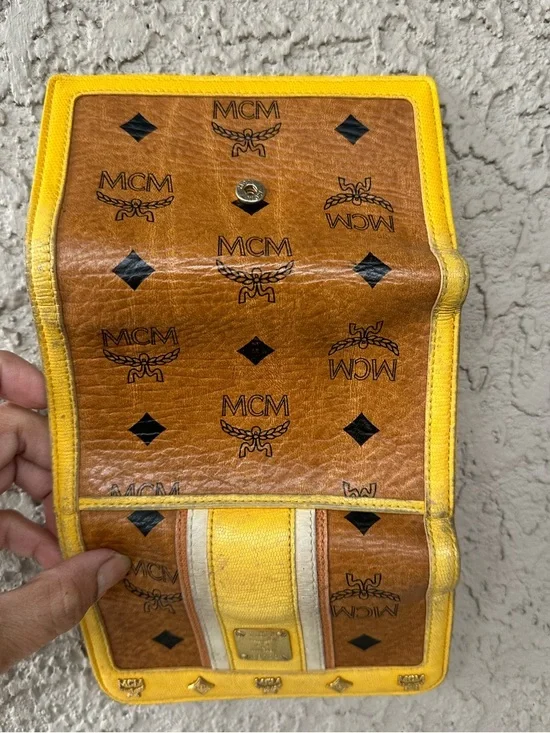 MCM Yellow and Tan Monogram Logo Compact Wallet - Picture 5 of 14